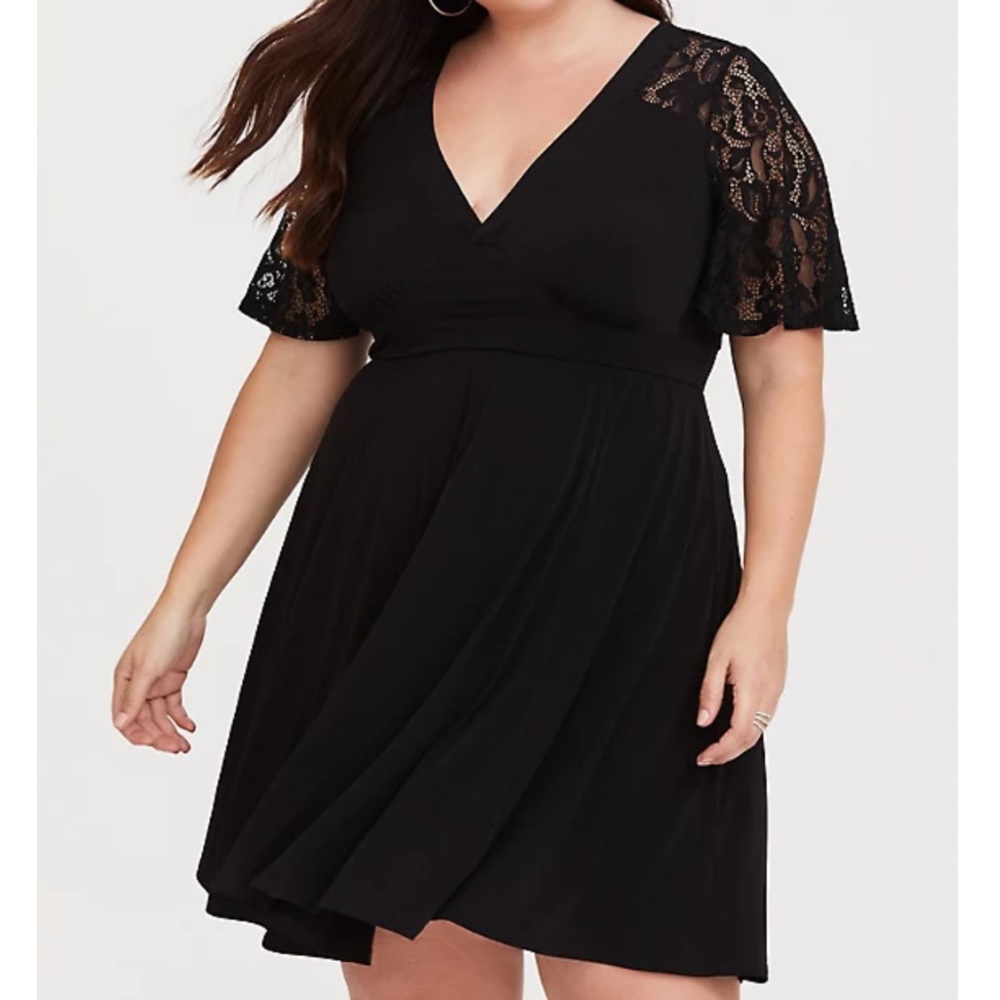 Black Torrid Babydoll Dress with Lace Sleeves